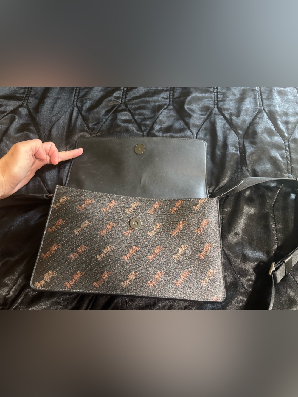Coach Black & Brown Signature Canvas Flap Crossbody - Picture 5 of 12